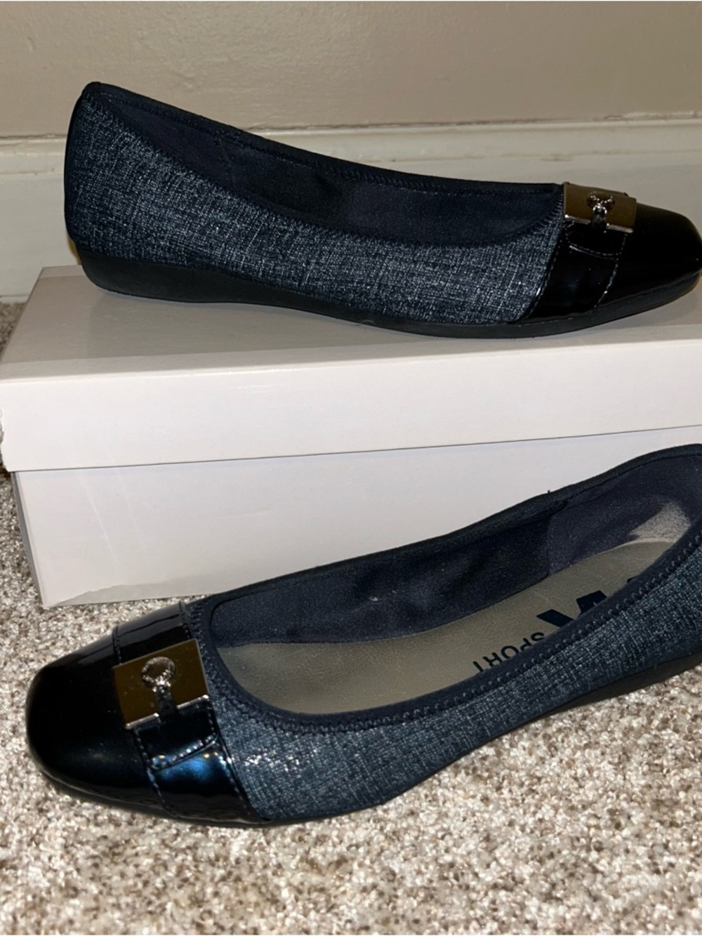 Anne Klein Metallic Navy Blue Ballet Flats - Picture 4 of 12
